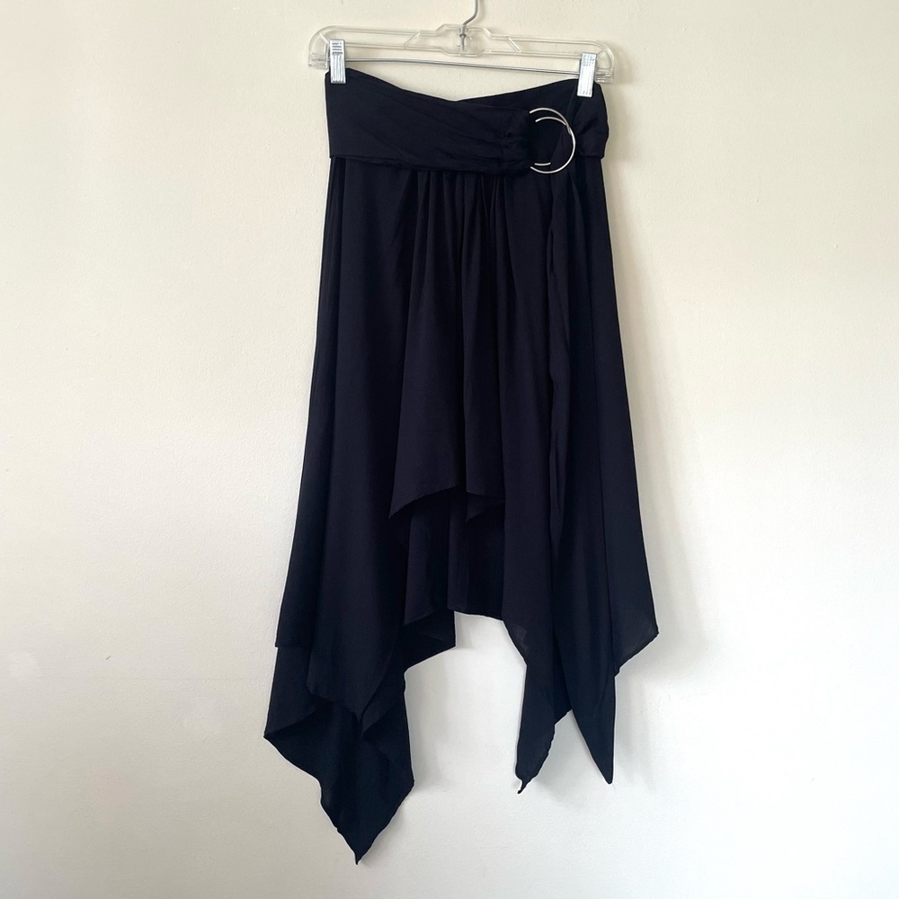 Black Belted Handkerchief Gypsy Midi Boutique Skirt Size Small NWT